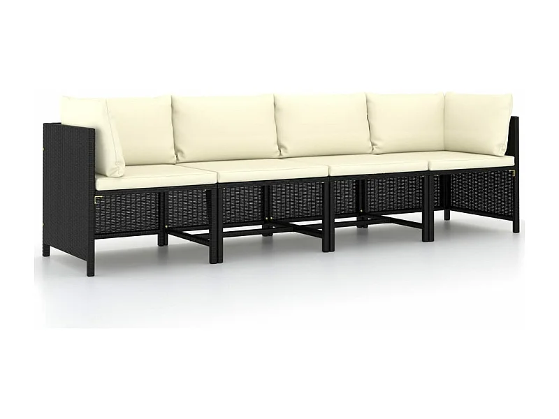 Canapé de jardin à 4 places avec coussins Noir Résine tressée FR56489