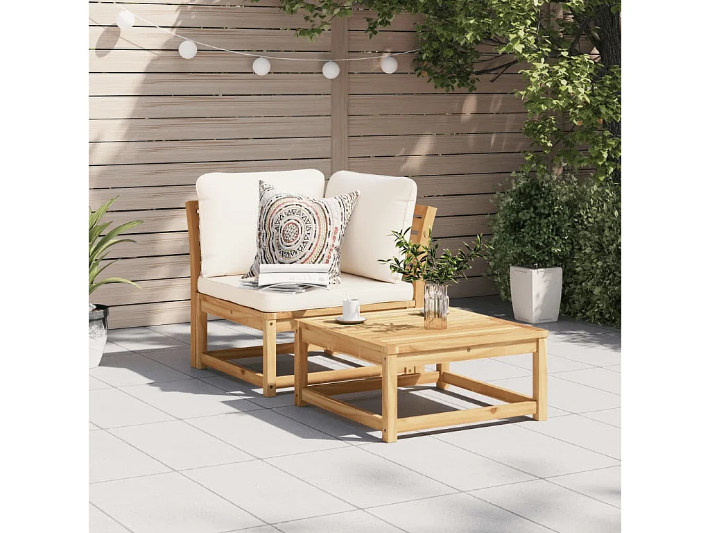 Sofá de jardín de esquina y cojines acacia maciza 73x73x65 cm ES657999