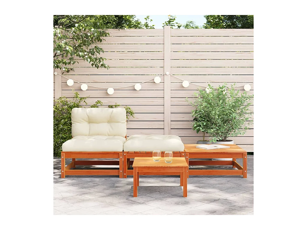 Canapé de jardin sans accoudoirs avec coussins et repose-pieds FR13341