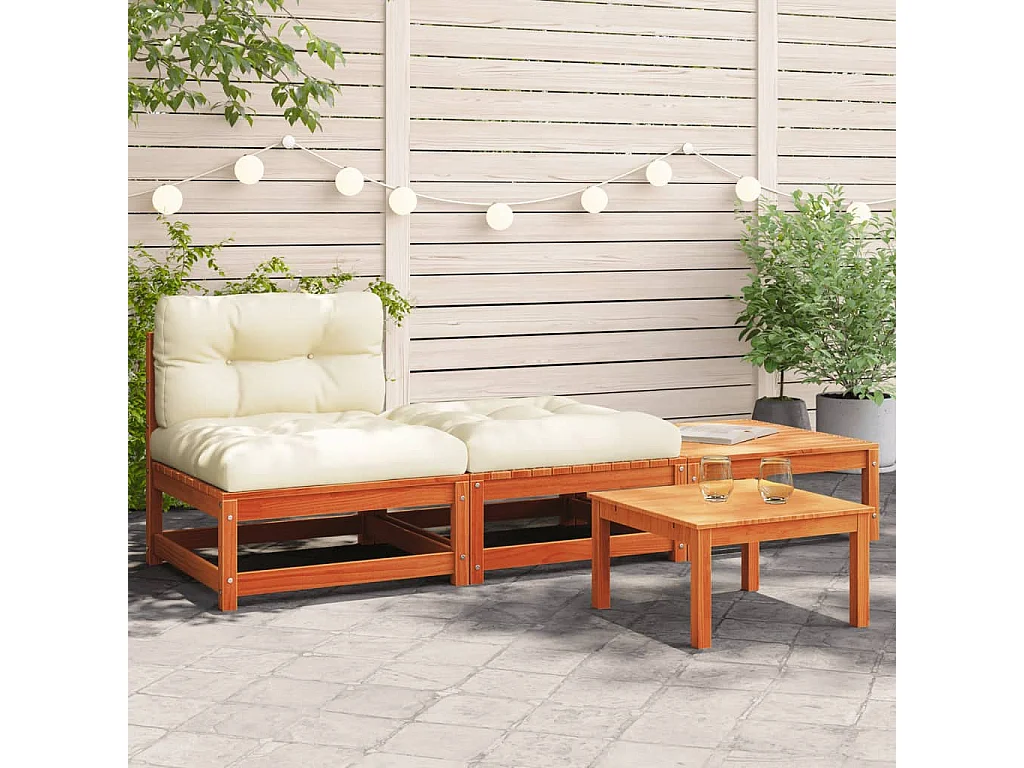 Canapé de jardin sans accoudoirs avec coussins et repose-pieds FR13341