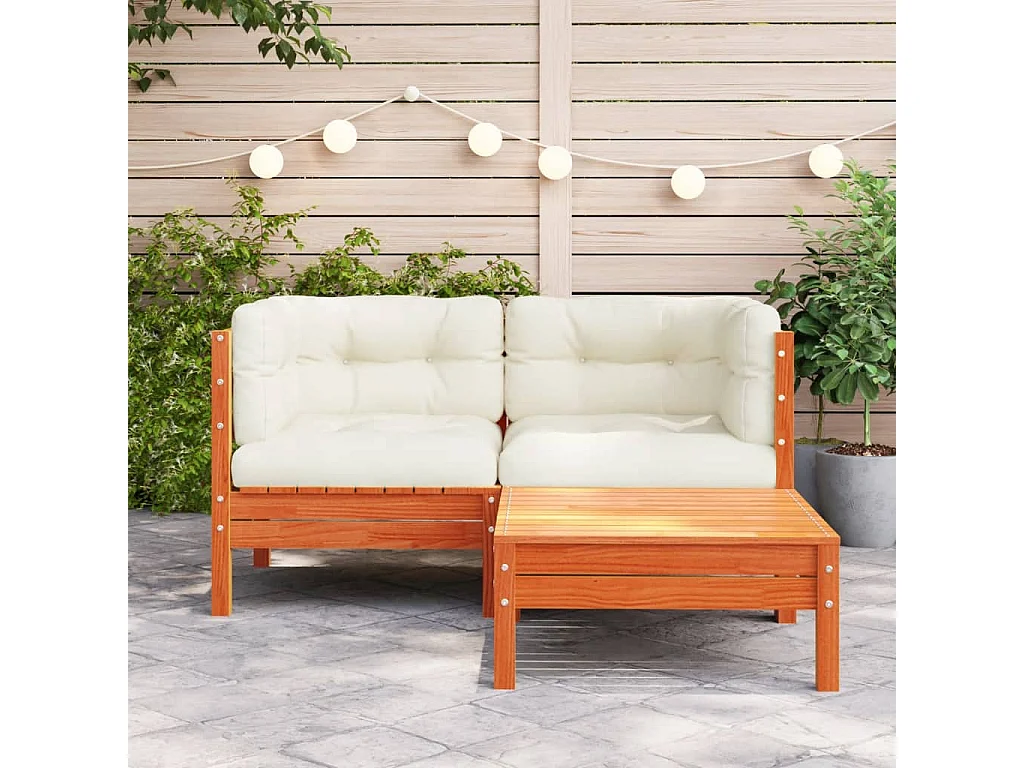 Canapé de jardin avec coussins et repose-pied 2 places FR86661