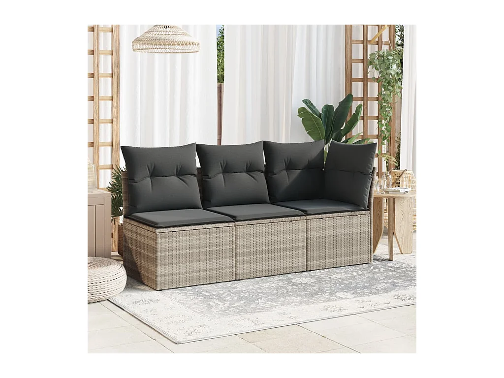 Canapé de jardin sans accoudoirs coussins gris clair poly rotin FR577908