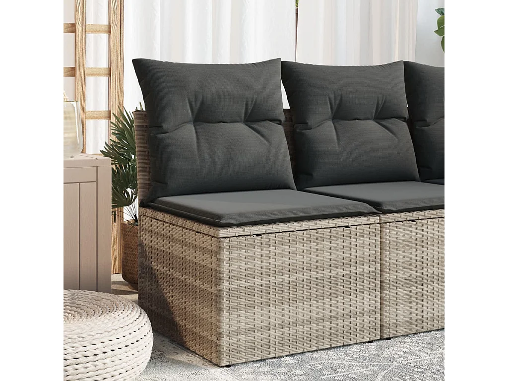 Canapé de jardin sans accoudoirs coussins gris clair poly rotin FR577908