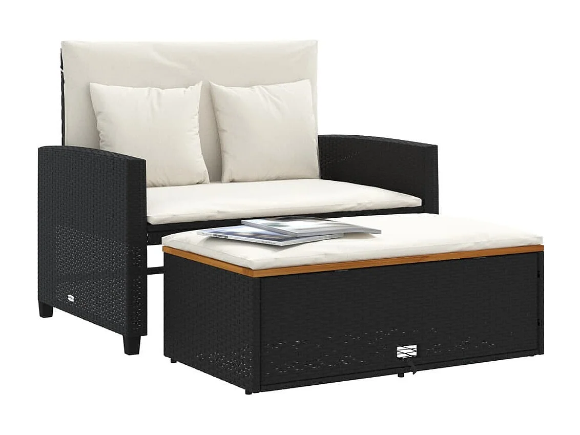 Canapé de jardin 2 places coussins noir résine tressée&acacia FR255229