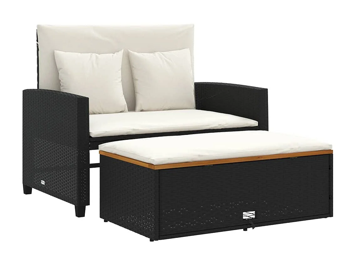 Canapé de jardin 2 places coussins noir résine tressée&acacia FR255229