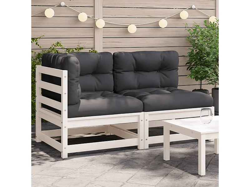 Canapé de jardin et coussins 2 places blanc bois de pin massif FR89357