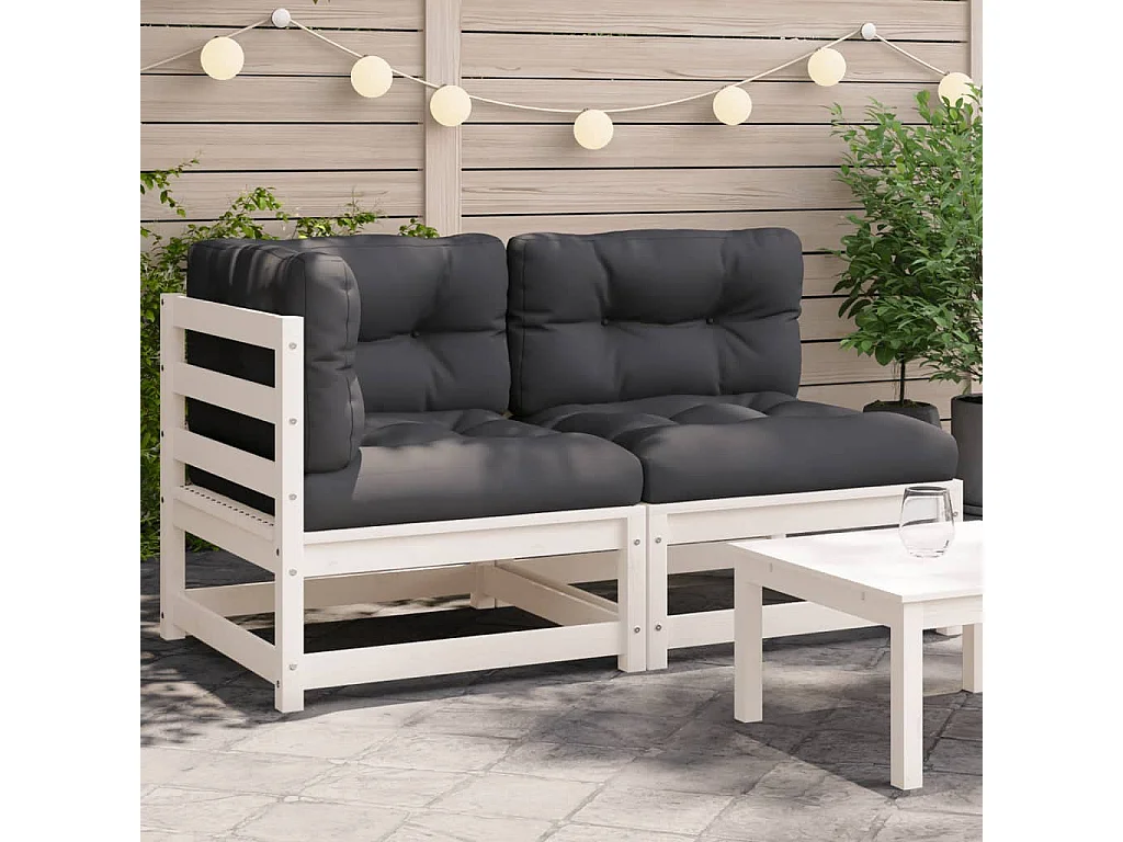 Canapé de jardin et coussins 2 places blanc bois de pin massif FR89357