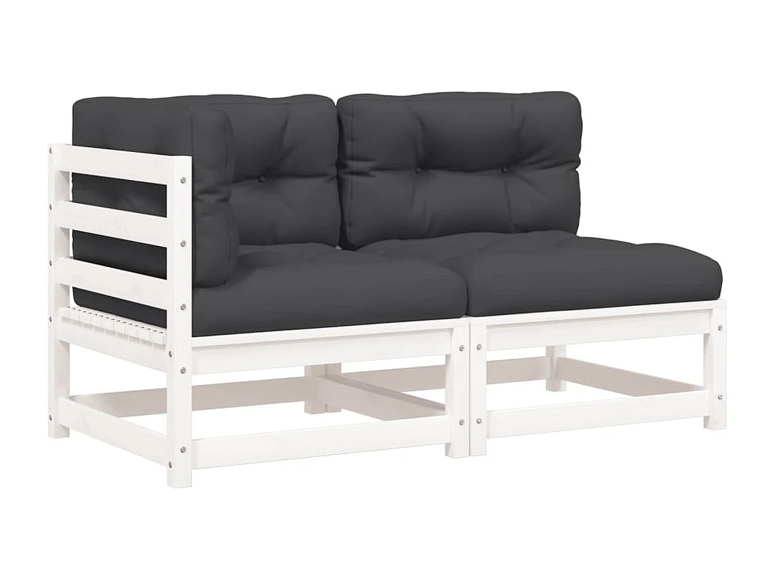 Canapé de jardin et coussins 2 places blanc bois de pin massif FR89357