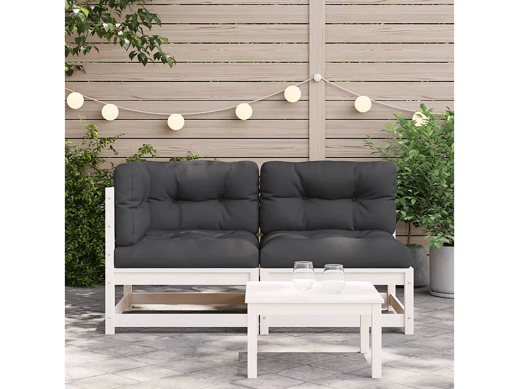 Canapé de jardin et coussins 2 places blanc bois de pin massif FR89357