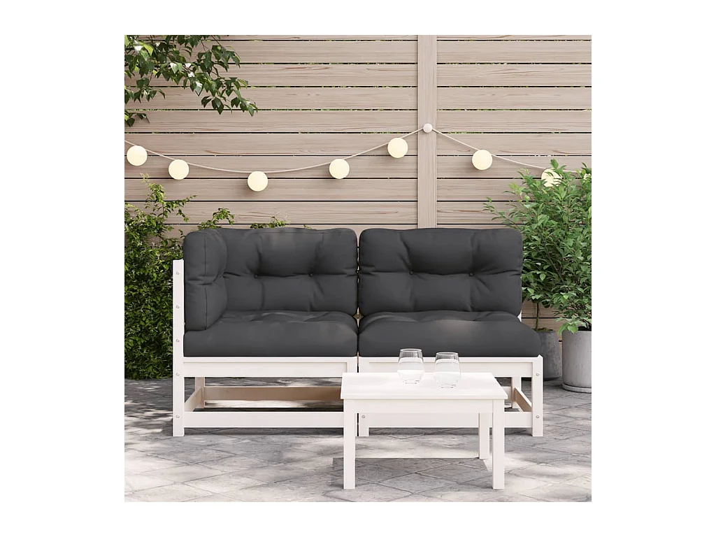 Canapé de jardin et coussins 2 places blanc bois de pin massif FR89357