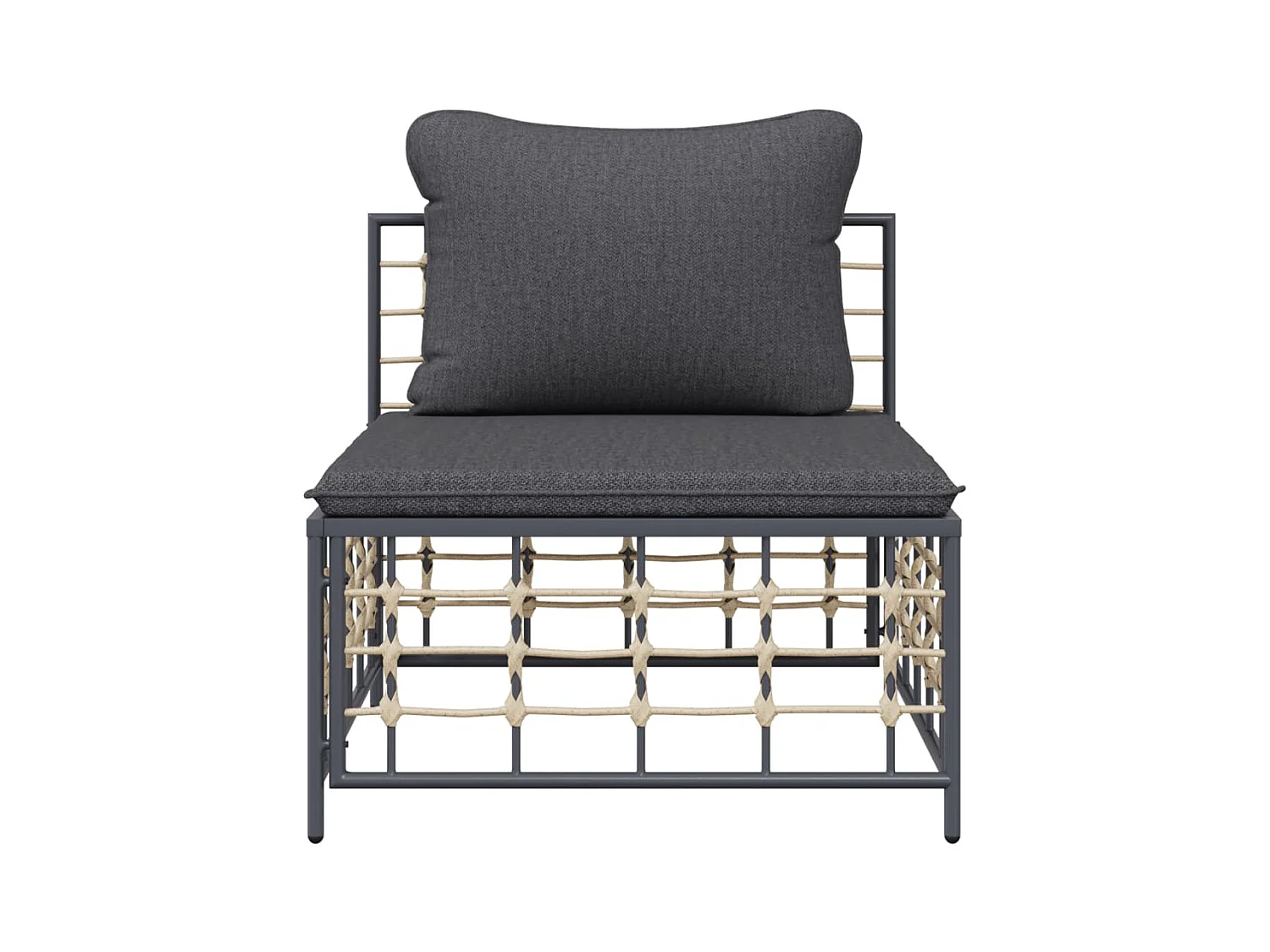 Canapé central de jardin avec coussin gris foncé résine tressée FR44220