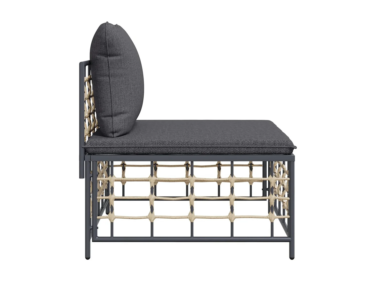 Canapé central de jardin avec coussin gris foncé résine tressée FR44220