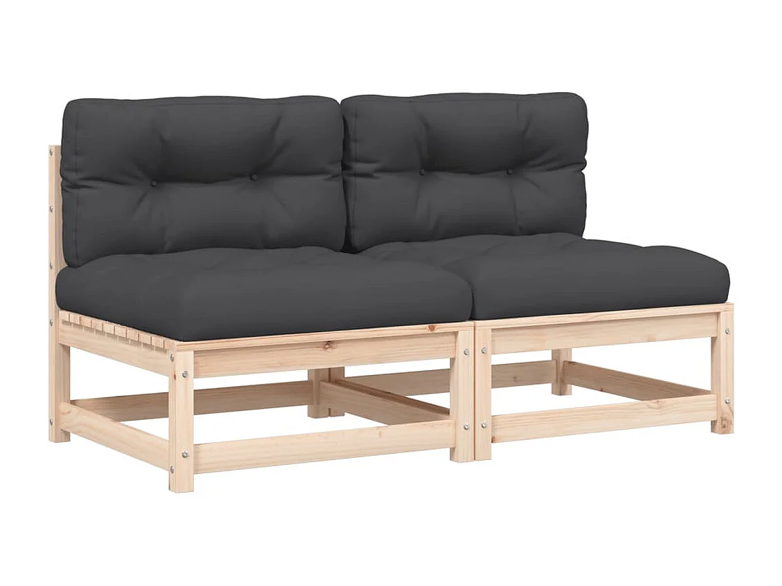 Canapés de jardin sans accoudoirs coussins 2pcs bois massif pin FR61482