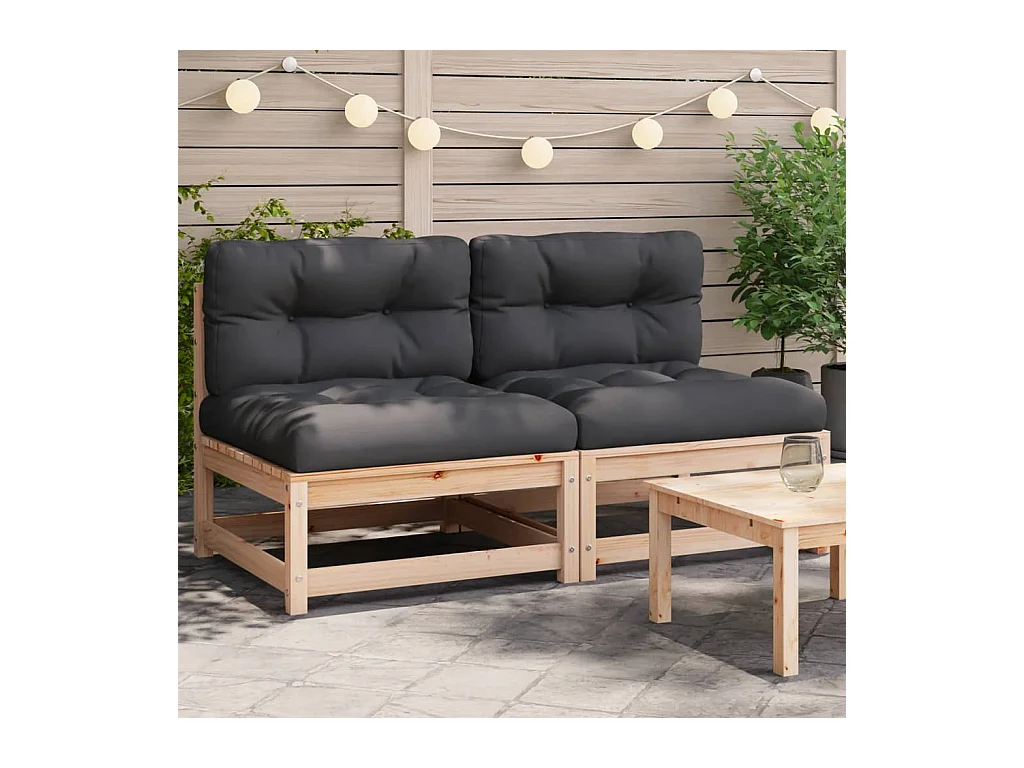 Canapés de jardin sans accoudoirs coussins 2pcs bois massif pin FR61482