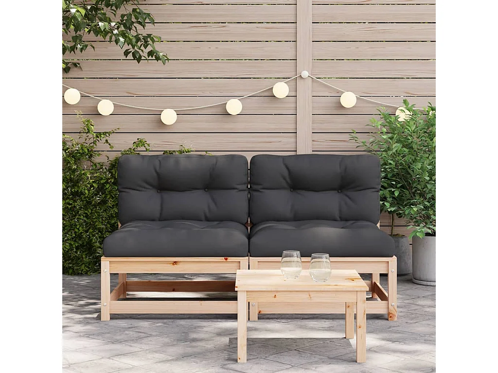 Canapés de jardin sans accoudoirs coussins 2pcs bois massif pin FR61482