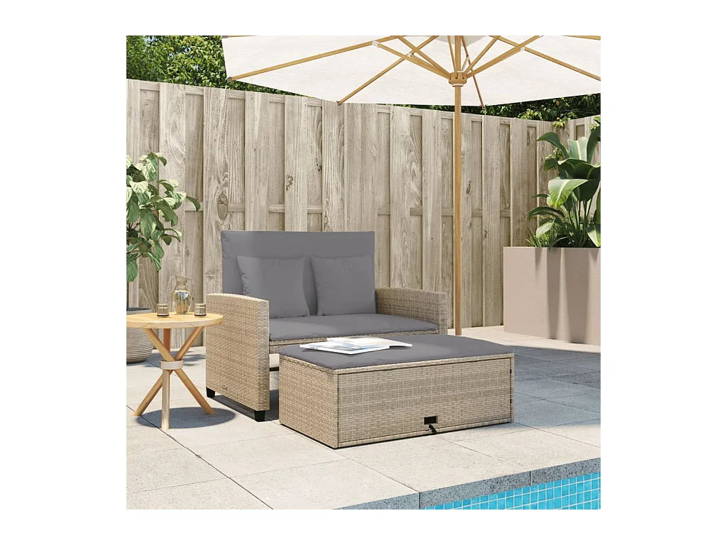 Canapé de jardin avec coussins 2 places beige résine tressée FR674528