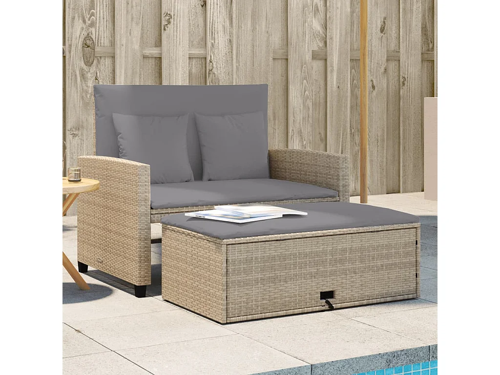 Canapé de jardin avec coussins 2 places beige résine tressée FR674528