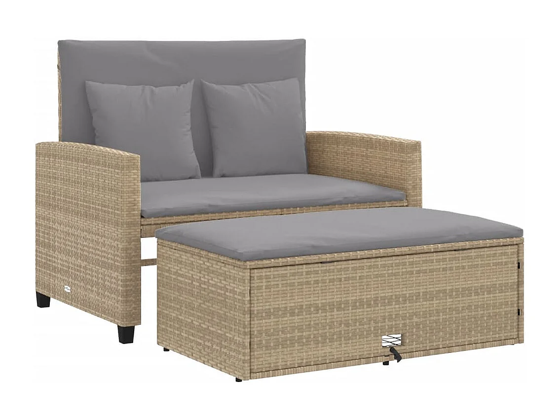 Canapé de jardin avec coussins 2 places beige résine tressée FR674528