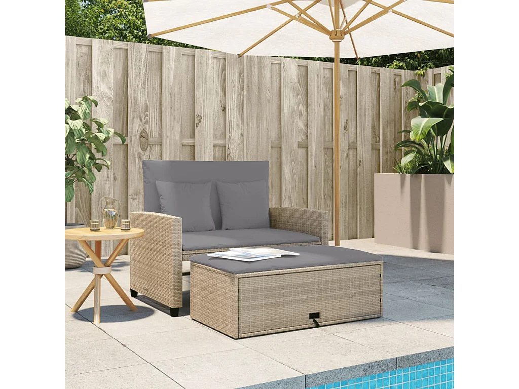 Canapé de jardin avec coussins 2 places beige résine tressée FR674528