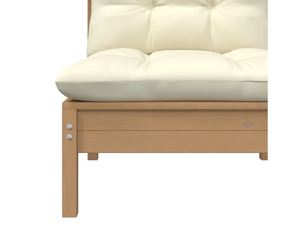 Canapé central de jardin avec coussins Marron miel Bois de pin FR33421