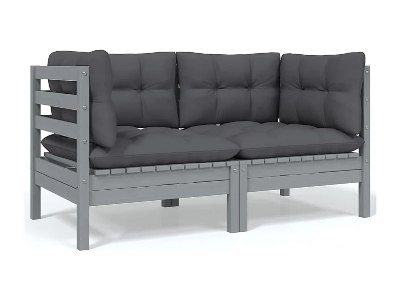 Sofá de jardín de 2 plazas con cojines madera maciza pino gris ES819858