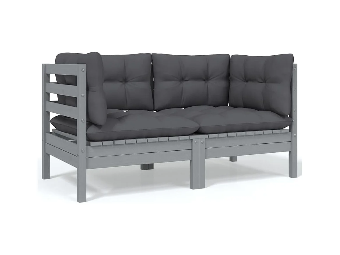 Canapé 2 places de jardin et coussins Gris Bois de pin solide FR97733