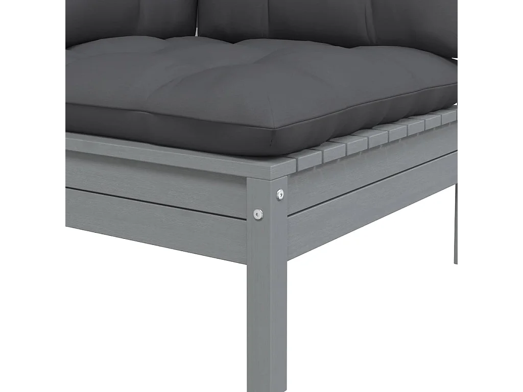 Canapé 2 places de jardin et coussins Gris Bois de pin solide FR97733