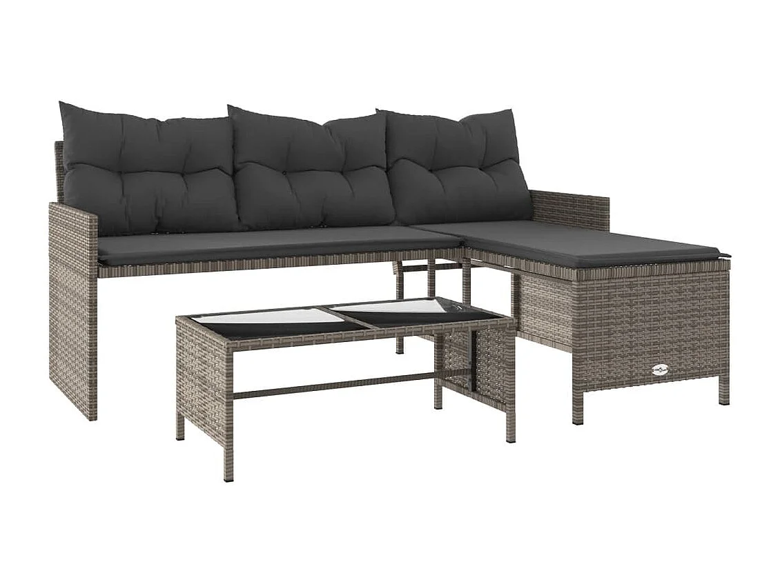 Canapé de jardin avec table et coussins en forme de L gris FR397153