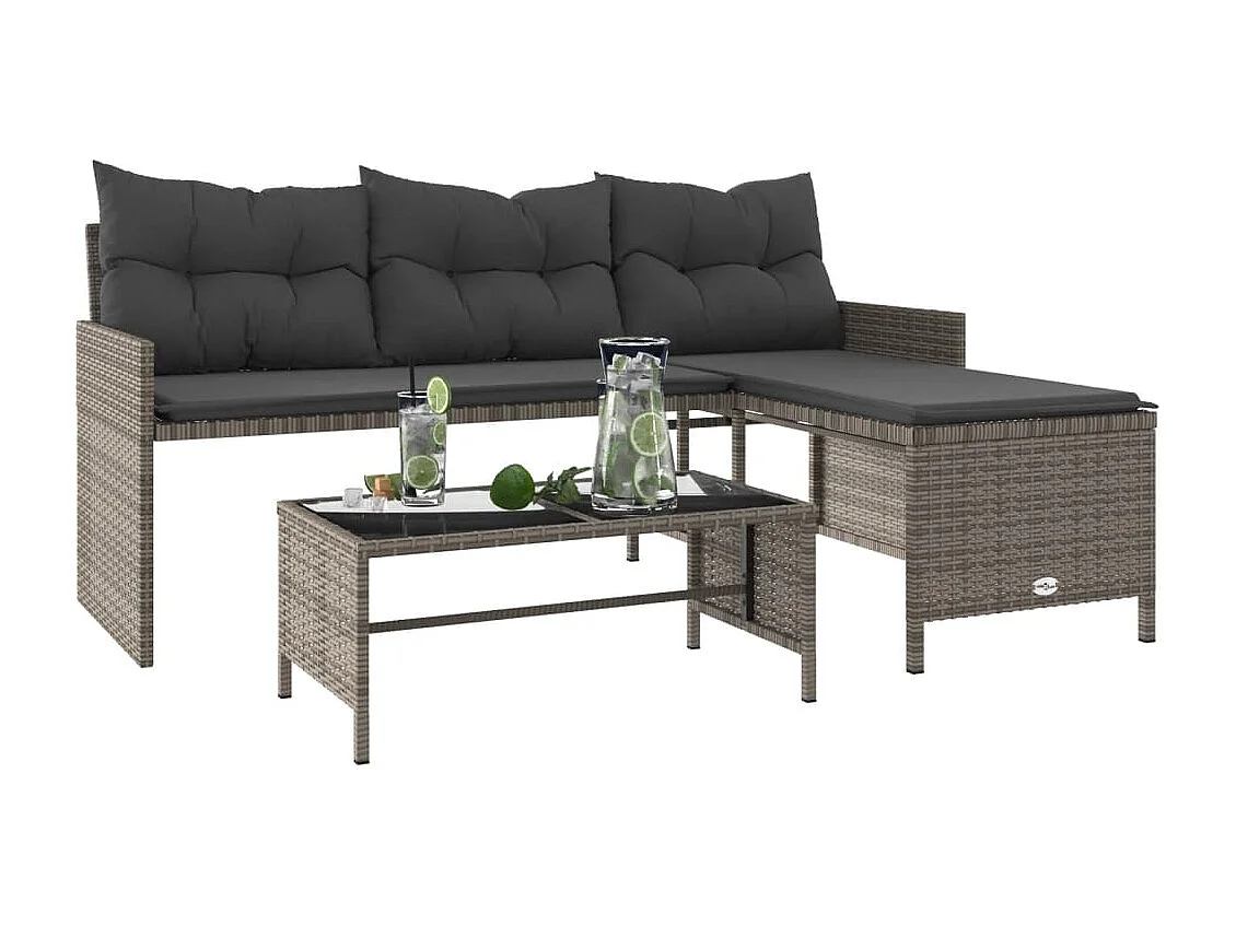 Canapé de jardin avec table et coussins en forme de L gris FR397153