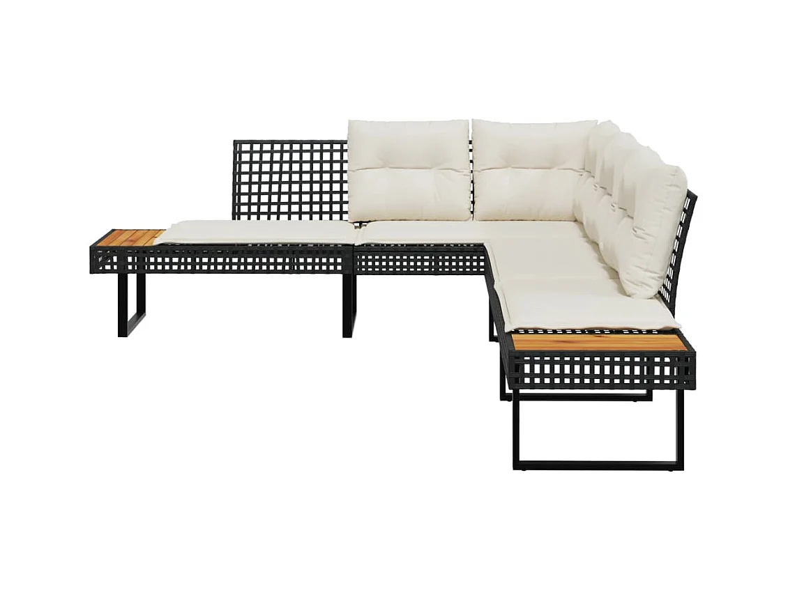 Canapé de jardin avec coussins en forme de L noir rotin acacia FR392988