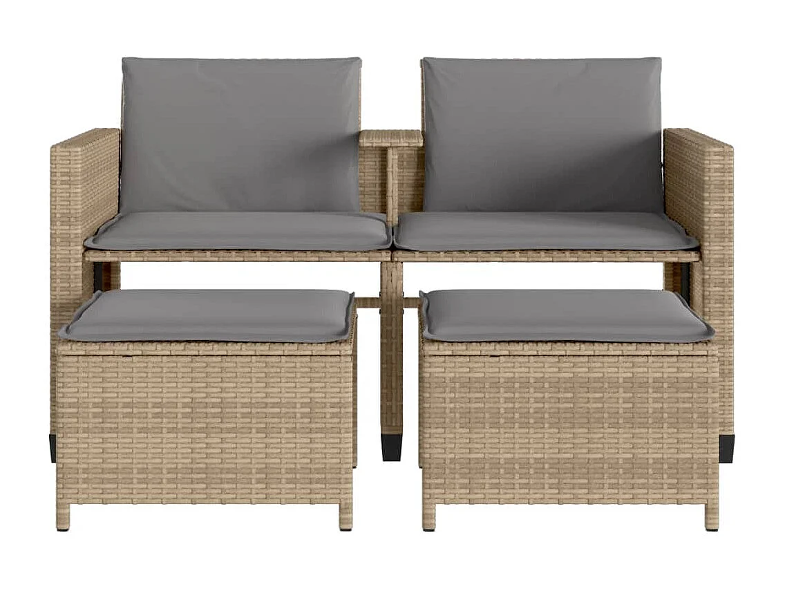 Canapé de jardin 2 places avec table et tabourets beige rotin FR24491