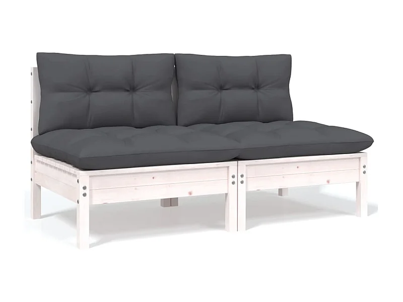 Sofá de jardim 2 lugares com almofadões pinho maciço branco PT476801