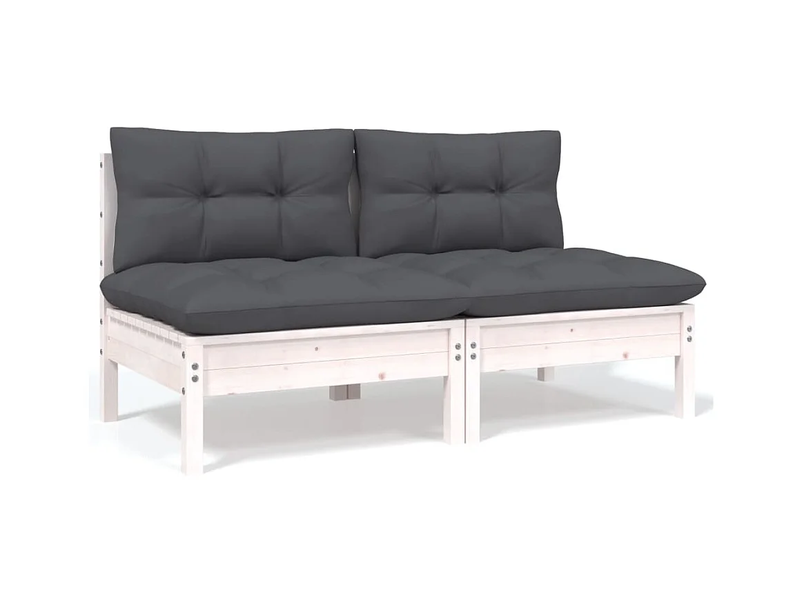 Canapé 2 places de jardin et coussins Blanc Bois de pin solide FR88346
