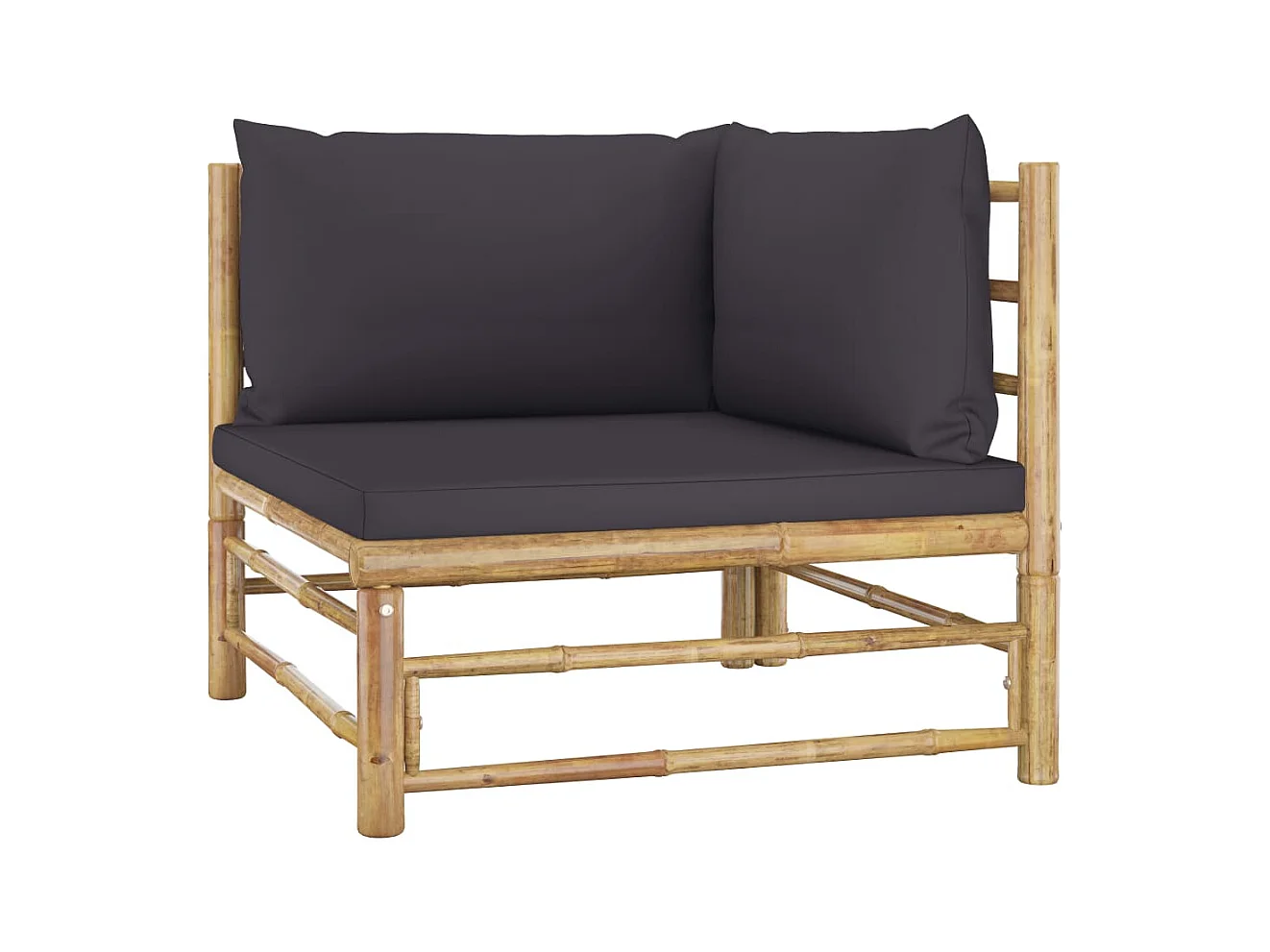 Canapé d'angle de jardin avec coussins gris foncé Bambou FR70856
