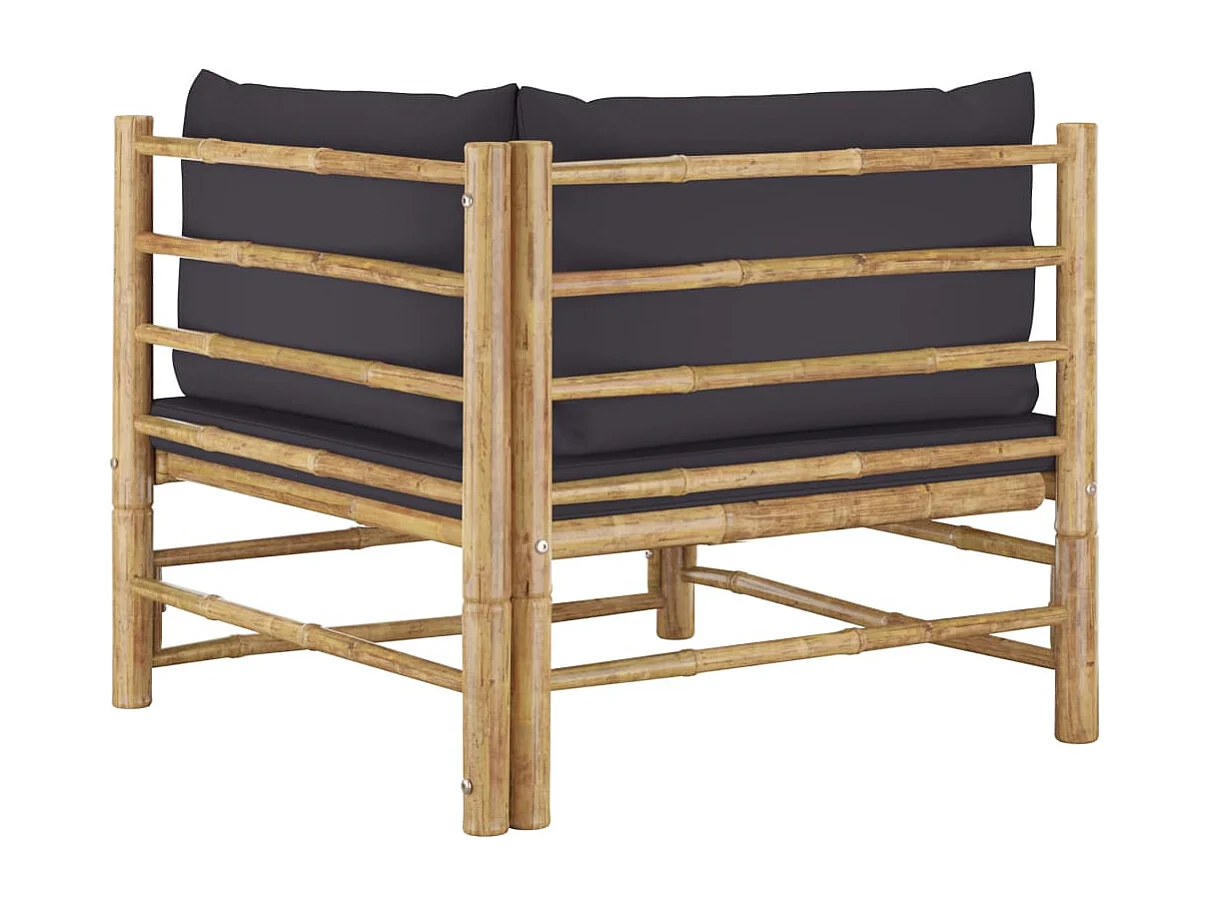 Canapé d'angle de jardin avec coussins gris foncé Bambou FR70856