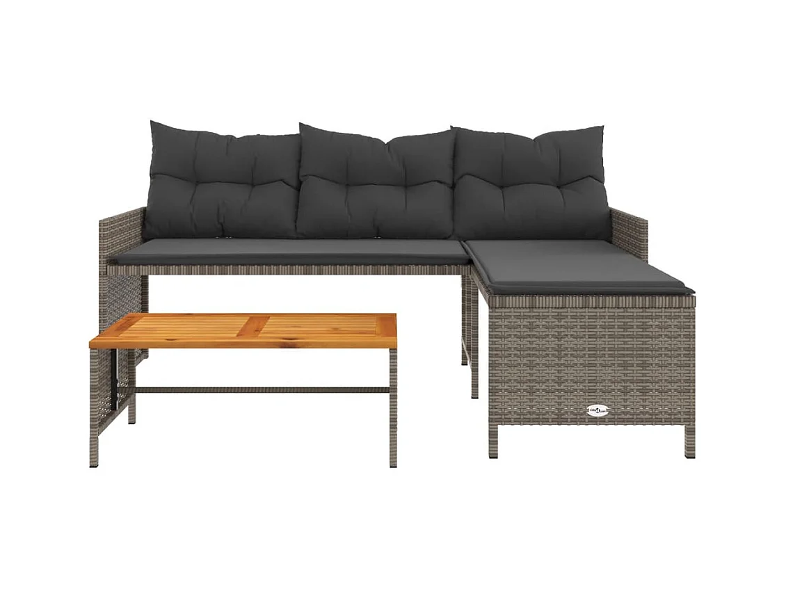 Tuinbank met tafel en kussens L-vormig poly rattan grijs BE135881