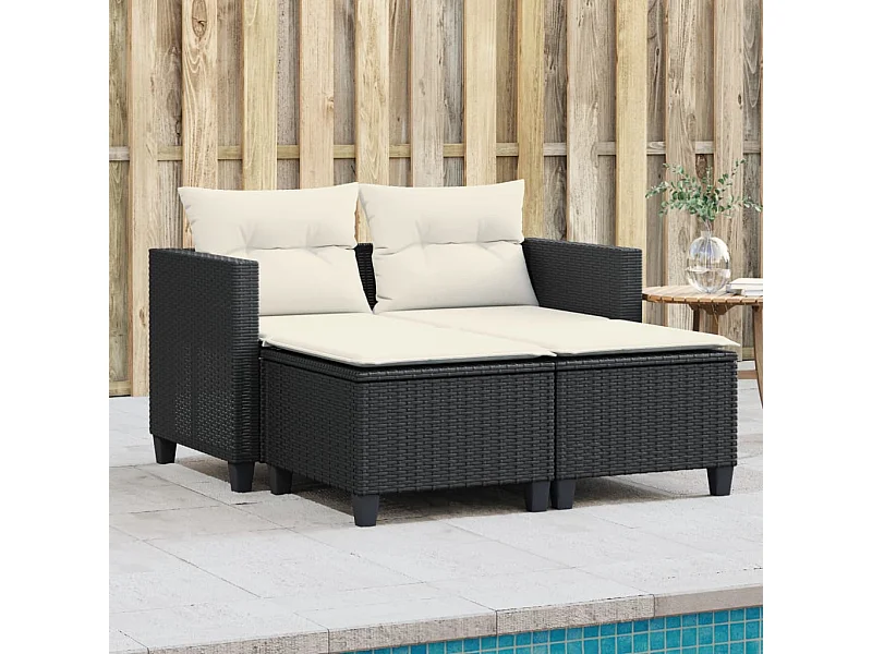 Sofá de jardim de 2 lugares com bancos vime PE preto PT719205