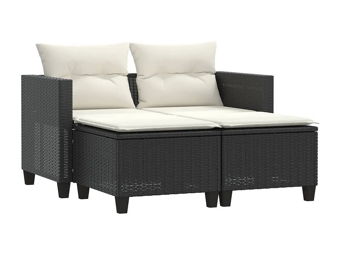 Canapé de jardin 2 places avec tabourets noir résine tressée FR597482