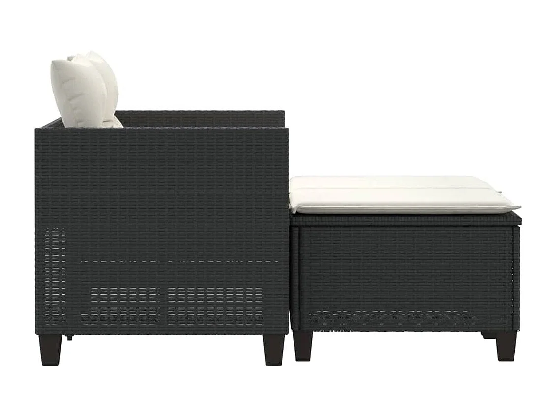 Canapé de jardin 2 places avec tabourets noir résine tressée FR597482