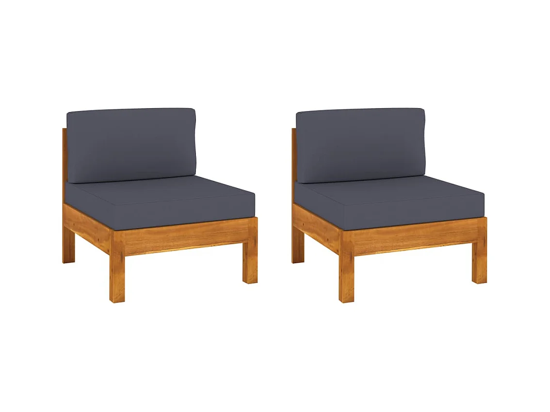 Canapés centraux 2 pcs avec coussins gris foncé Acacia solide FR46994