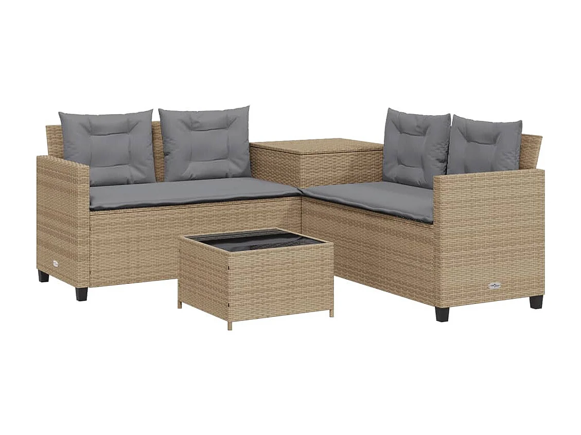 Canapé de jardin avec table et coussins en forme de L beige FR170246