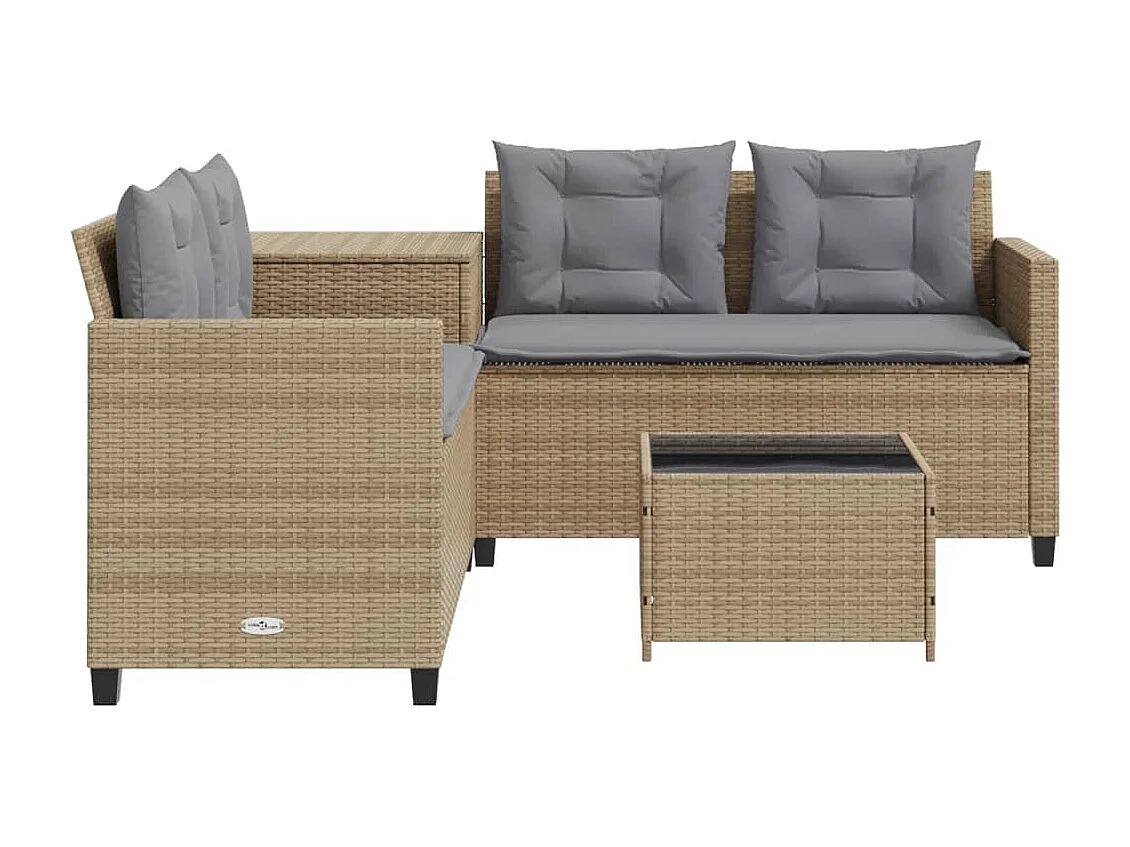 Canapé de jardin avec table et coussins en forme de L beige FR170246