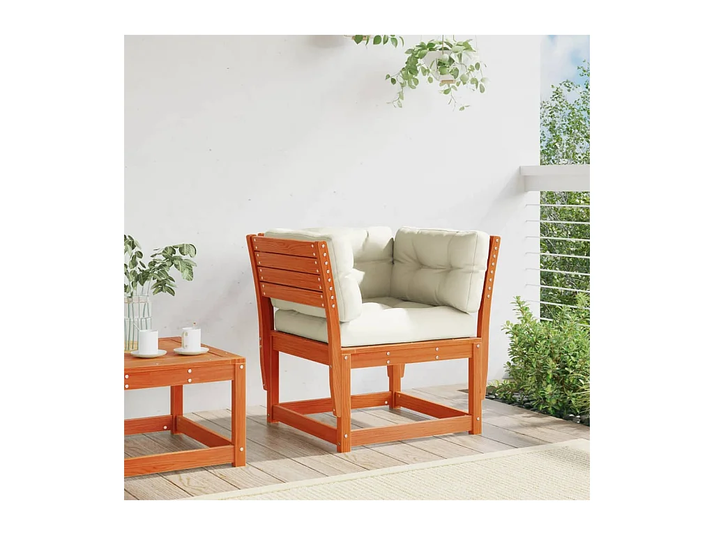 Canapé de jardin accoudoirs et coussins cire marron massif pin FR140401