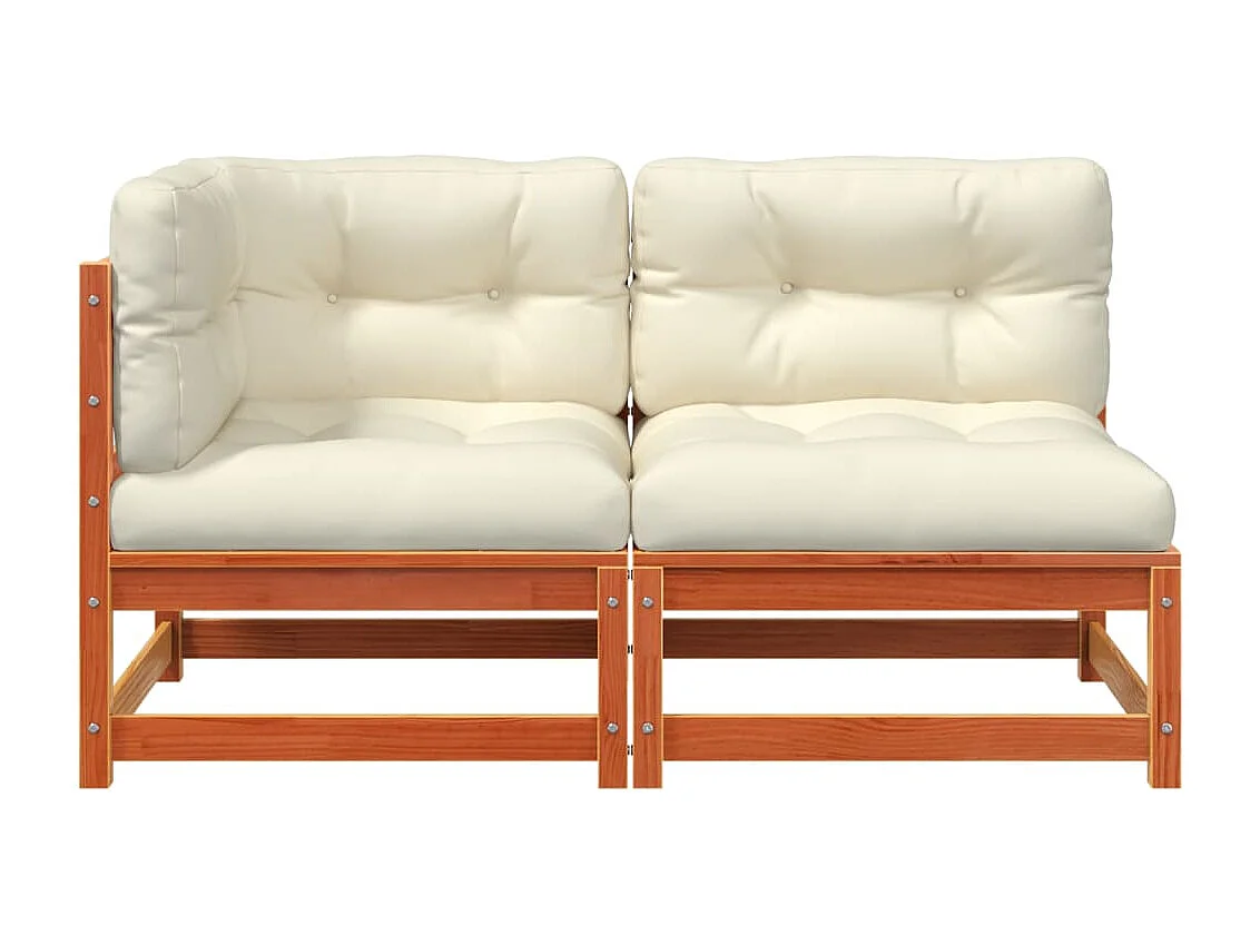 Canapé de jardin coussins 2 places cire marron bois pin massif FR86628