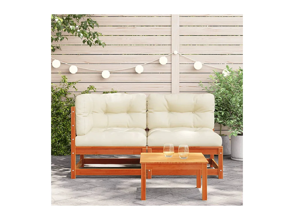 Canapé de jardin coussins 2 places cire marron bois pin massif FR86628