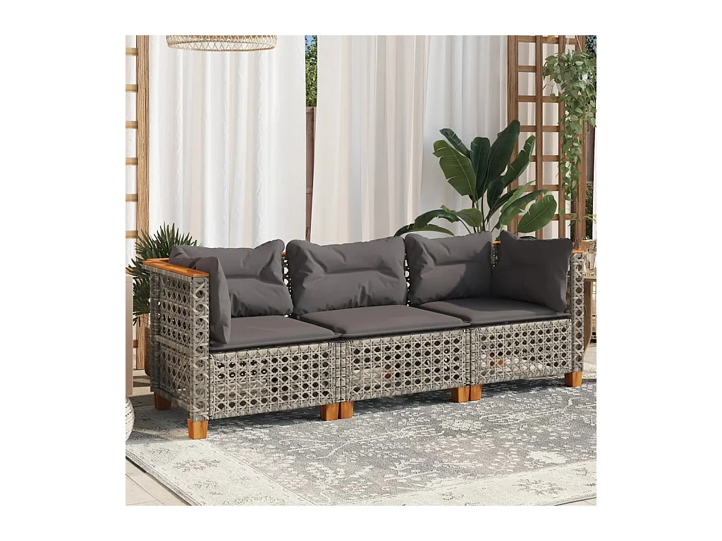 Canapé de jardin avec coussins 3 places gris résine tressée FR499826