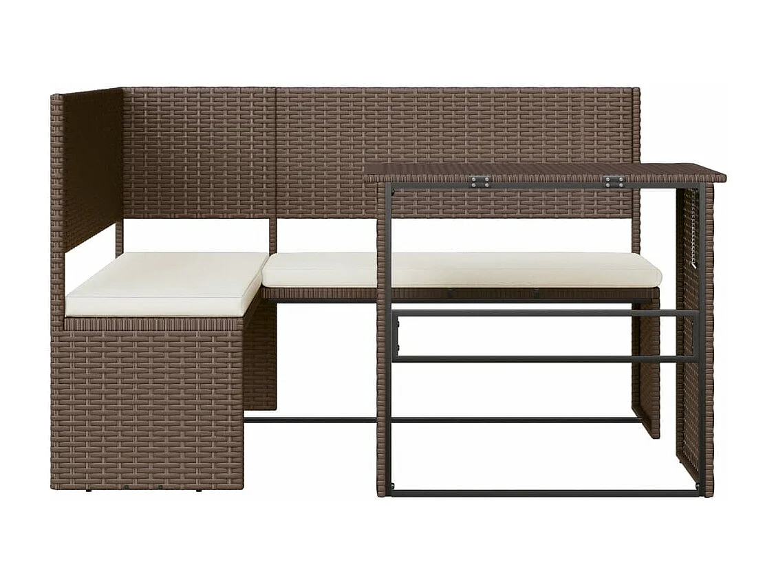 Tuinbank met tafel en kussens L-vormig poly rattan bruin BE746912