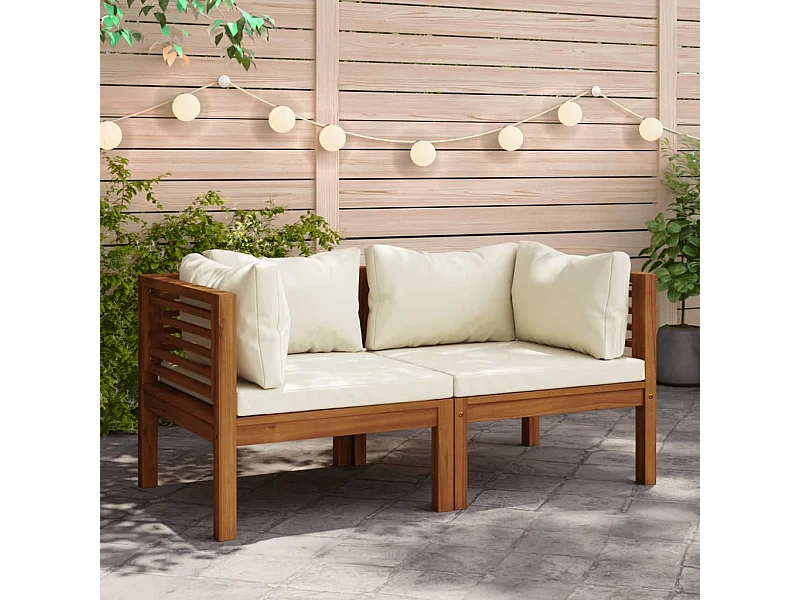 Sofás de esquina 2 uds cojines blanco crema madera de acacia ES461283