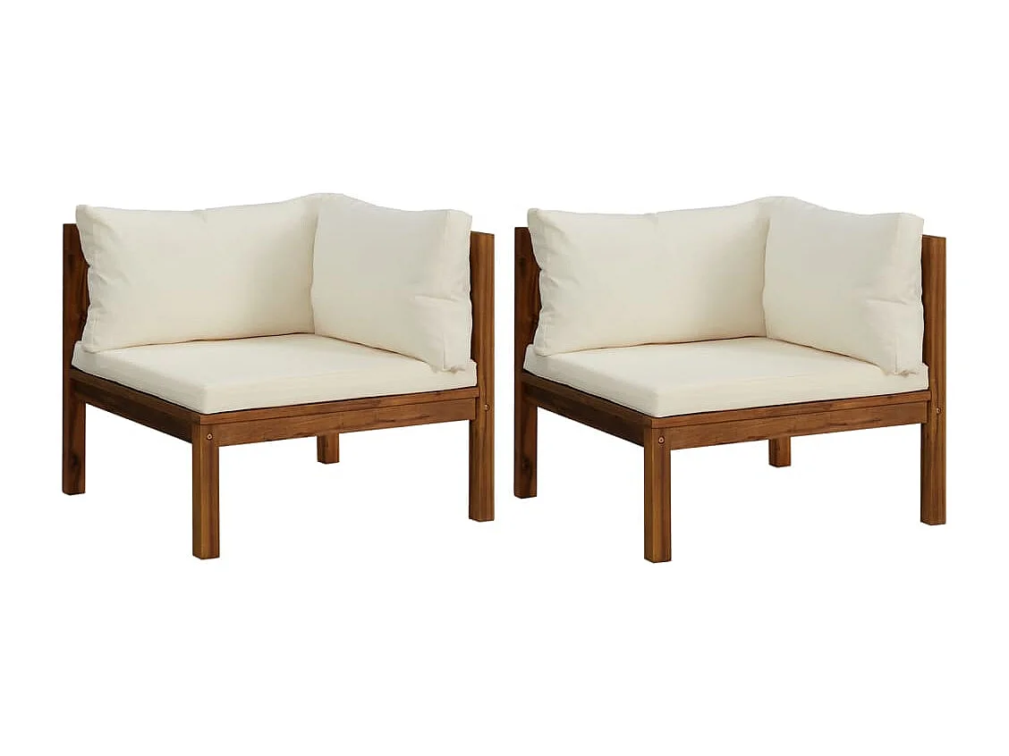 Sofás de esquina 2 uds cojines blanco crema madera de acacia ES461283
