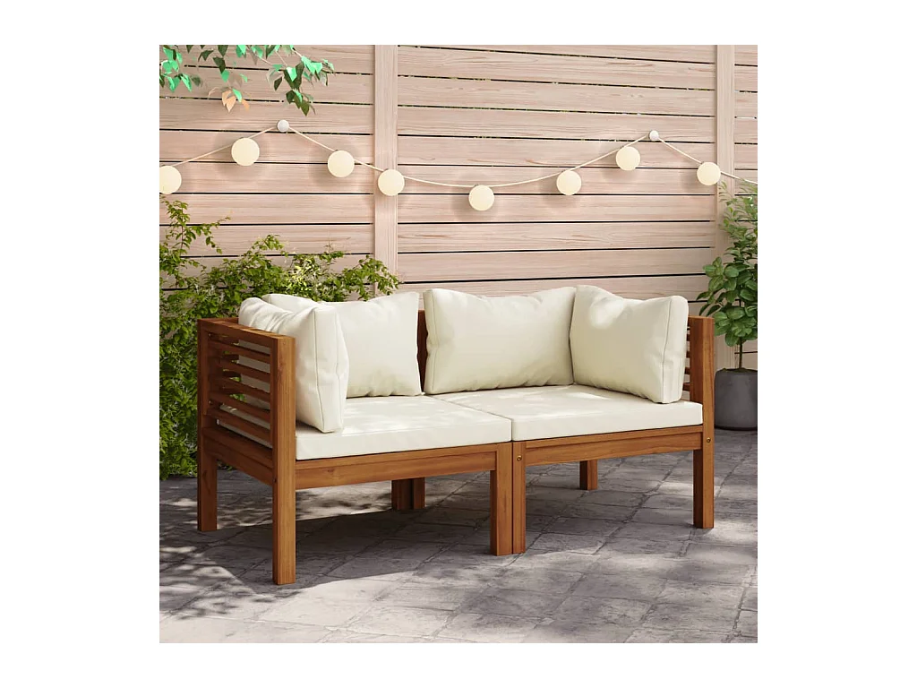 Lot de 2 Canapés d'angle avec coussins blanc crème Acacia solide FR20508